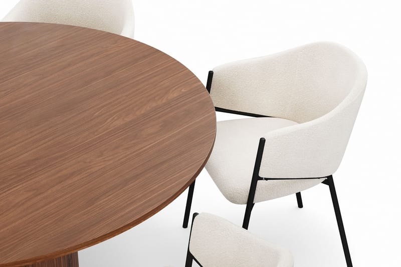 Kopparbo Runt Matbord 150 cm med 6 Filip Matstolar - Valnöt / Vit Bouclé - Möbler - Bord & matgrupp - Matgrupp