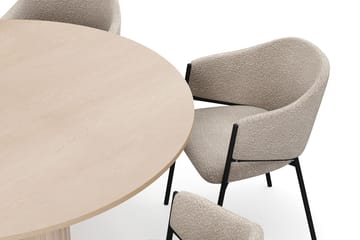 Kopparbo Runt Matbord 150 cm med 6 Filip Matstolar - Vit / Taupe Bouclé - Möbler - Bord & matgrupp - Matgrupp