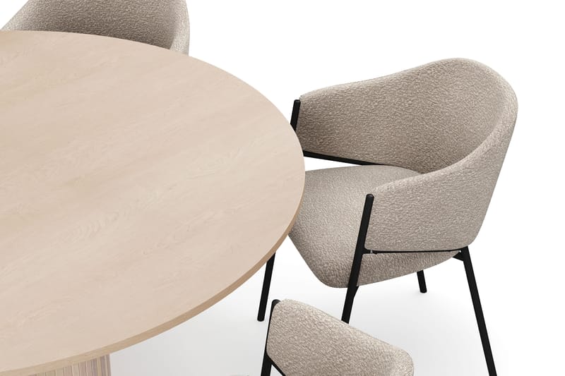 Kopparbo Runt Matbord 150 cm med 6 Filip Matstolar - Vit / Taupe Bouclé - Möbler - Bord & matgrupp - Matgrupp