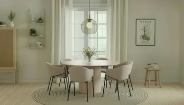 Kopparbo Runt Matbord 150 cm med 6 Filip Matstolar - Vit / Taupe Bouclé - Möbler - Bord & matgrupp - Matgrupp