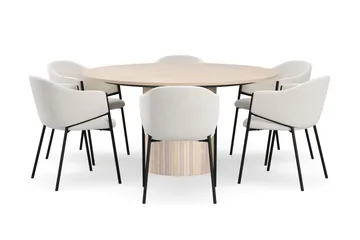 Kopparbo Runt Matbord 150 cm med 6 Filip Matstolar - Vit / Vit Bouclé - Möbler - Bord & matgrupp - Matgrupp