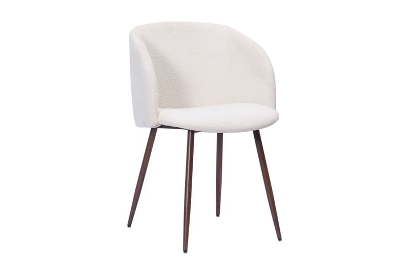 Kopparbo Runt Matbord 150 cm med 6 Greya Matstolar med armstöd - Valnöt / Vit Bouclé / Metallben Valnöt - Möbler - Bord & matgrupp - Matgrupp