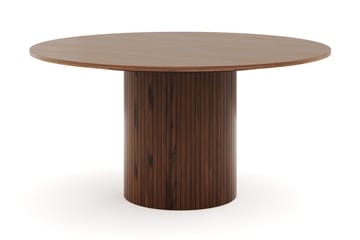 Kopparbo Runt Matbord 150 cm med 6 Greya Matstolar med armstöd - Valnöt / Vit Bouclé / Metallben Valnöt - Möbler - Bord & matgrupp - Matgrupp