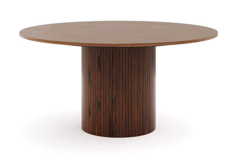 Kopparbo Runt Matbord 150 cm med 6 Greya Matstolar med armstöd - Valnöt / Vit Bouclé / Metallben Valnöt - Möbler - Bord & matgrupp - Matgrupp