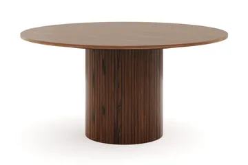 Kopparbo Runt Matbord 150 cm med 6 Katy Matstolar - Valnöt / Greige Bouclé / Metallben Svart - Möbler - Bord & matgrupp - Matgrupp