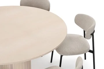 Kopparbo Runt Matbord 150 cm med 6 Lucy Matstolar - Vit / Greige Bouclé / Metallben Svart - Möbler - Bord & matgrupp - Matgrupp