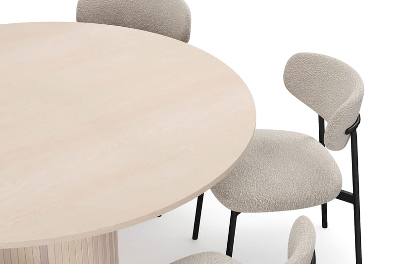 Kopparbo Runt Matbord 150 cm med 6 Lucy Matstolar - Vit / Greige Bouclé / Metallben Svart - Möbler - Bord & matgrupp - Matgrupp