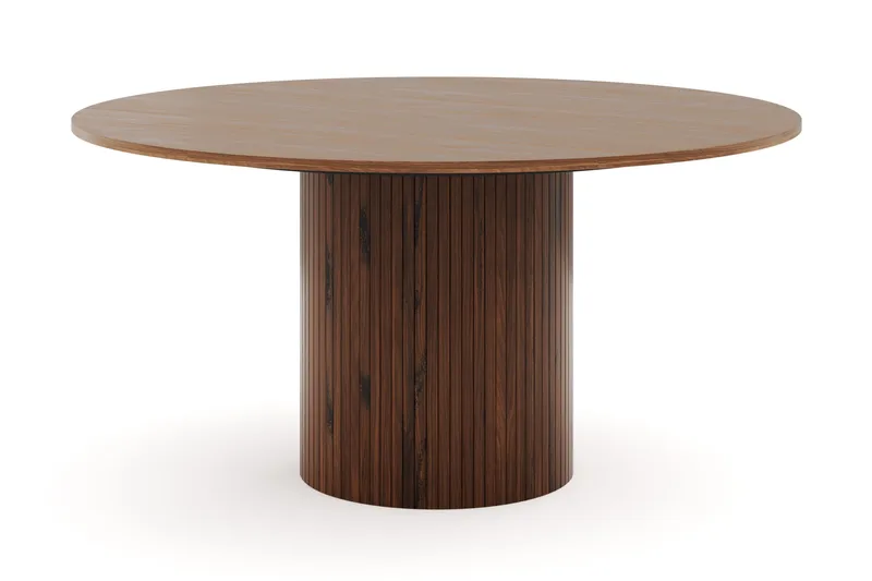 Kopparbo Runt Matbord 150 cm med 6 Nibe Plus Matstolar - Valnöt / Greige Bouclé / Metallben Valnöt - Möbler - Bord & matgrupp - Matgrupp