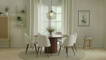 Kopparbo Runt Matbord 150 cm med 6 Nibe Plus Matstolar - Valnöt / Vit Bouclé / Metallben Valnöt - Möbler - Bord & matgrupp - Matgrupp