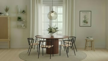 Kopparbo Runt Matbord 150 cm med 6 Winston Matstolar - Valnöt / Beige / Metallben Svart - Möbler - Bord & matgrupp - Matgrupp