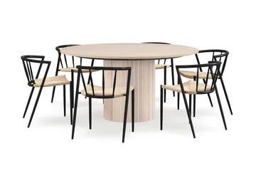 Kopparbo Runt Matbord 150 cm med 6 Winston Matstolar - Vit / Beige / Metallben Svart - Möbler - Bord & matgrupp - Matgrupp