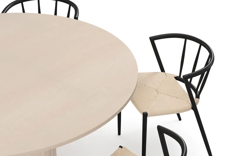 Kopparbo Runt Matbord 150 cm med 6 Winston Matstolar - Vit / Beige / Metallben Svart - Möbler - Bord & matgrupp - Matgrupp