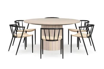 Kopparbo Runt Matbord 150 cm med 6 Winston Matstolar - Vit / Beige / Metallben Svart - Möbler - Bord & matgrupp - Matgrupp