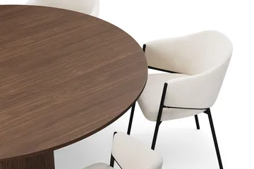 Kopparbo Runt Matbord 180 cm med 6 Filip Matstolar - Valnöt / Vit Bouclé - Möbler - Bord & matgrupp - Matgrupp