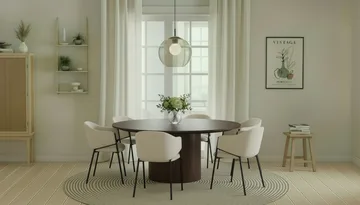 Kopparbo Runt Matbord 180 cm med 6 Filip Matstolar - Valnöt / Vit Bouclé - Möbler - Bord & matgrupp - Matgrupp