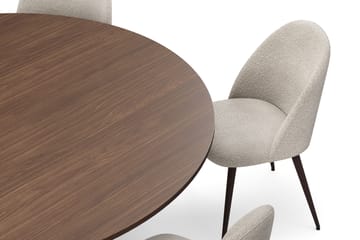 Kopparbo Runt Matbord 180 cm med 6 Nibe Plus Matstolar - Valnöt / Greige Bouclé / Metallben Valnöt - Möbler - Bord & matgrupp - Matgrupp