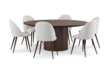 Kopparbo Runt Matbord 180 cm med 6 Nibe Plus Matstolar - Valnöt / Vit Bouclé / Metallben Valnöt - Möbler - Bord & matgrupp - Matgrupp