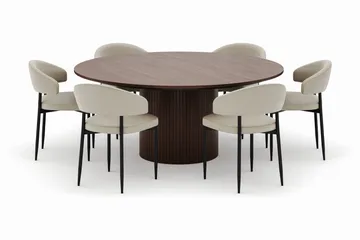 Kopparbo Runt Matbord 180 cm med 6 Sawako Stolar - Valnöt - Möbler - Bord & matgrupp - Matgrupp