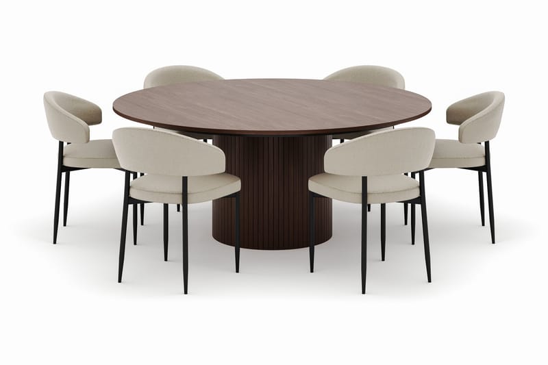 Kopparbo Runt Matbord 180 cm med 6 Sawako Stolar - Valnöt - Möbler - Bord & matgrupp - Matgrupp