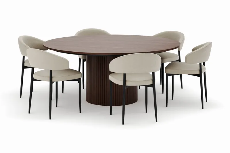 Kopparbo Runt Matbord 180 cm med 6 Sawako Stolar - Valnöt - Möbler - Bord & matgrupp - Matgrupp