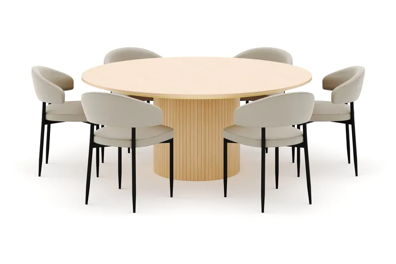 Kopparbo Runt Matbord 180 cm med 6 Sawako Stolar - Whitewash - Möbler - Bord & matgrupp - Matgrupp