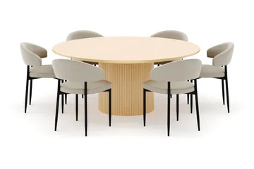 Kopparbo Runt Matbord 180 cm med 6 Sawako Stolar - Whitewash - Möbler - Bord & matgrupp - Matgrupp