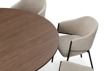 Kopparbo Runt Matbord 180 cm med 8 Filip Matstolar - Valnöt / Taupe Bouclé - Möbler - Bord & matgrupp - Matgrupp