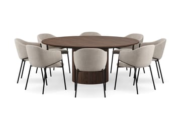 Kopparbo Runt Matbord 180 cm med 8 Filip Matstolar - Valnöt / Taupe Bouclé - Möbler - Bord & matgrupp - Matgrupp