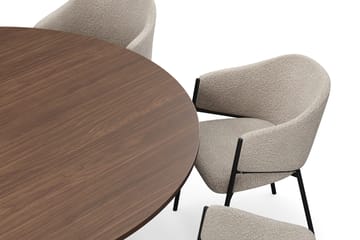 Kopparbo Runt Matbord 180 cm med 8 Filip Matstolar - Valnöt / Taupe Bouclé - Möbler - Bord & matgrupp - Matgrupp