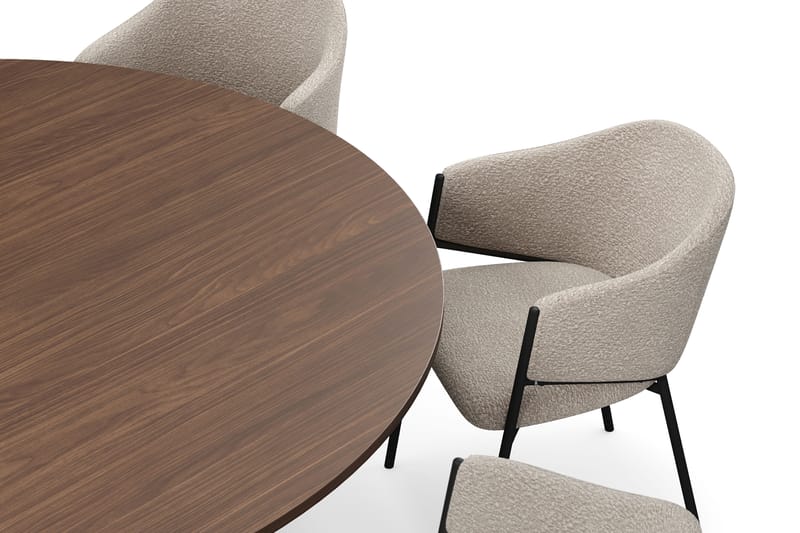 Kopparbo Runt Matbord 180 cm med 8 Filip Matstolar - Valnöt / Taupe Bouclé - Möbler - Bord & matgrupp - Matgrupp