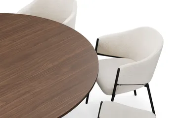 Kopparbo Runt Matbord 180 cm med 8 Filip Matstolar - Valnöt / Vit Bouclé - Möbler - Bord & matgrupp - Matgrupp