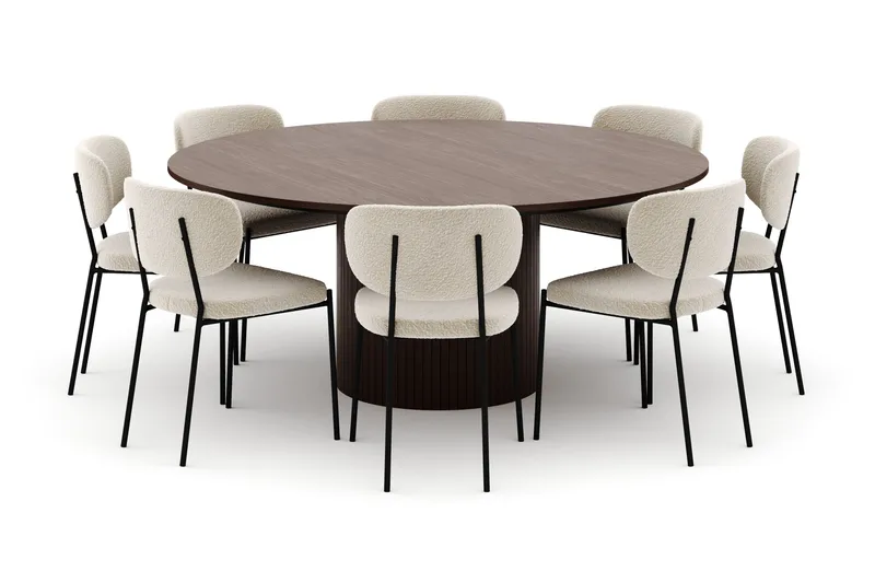 Kopparbo Runt Matbord 180 cm med 8 Gemmiano Stolar - Valnöt - Möbler - Bord & matgrupp - Matgrupp