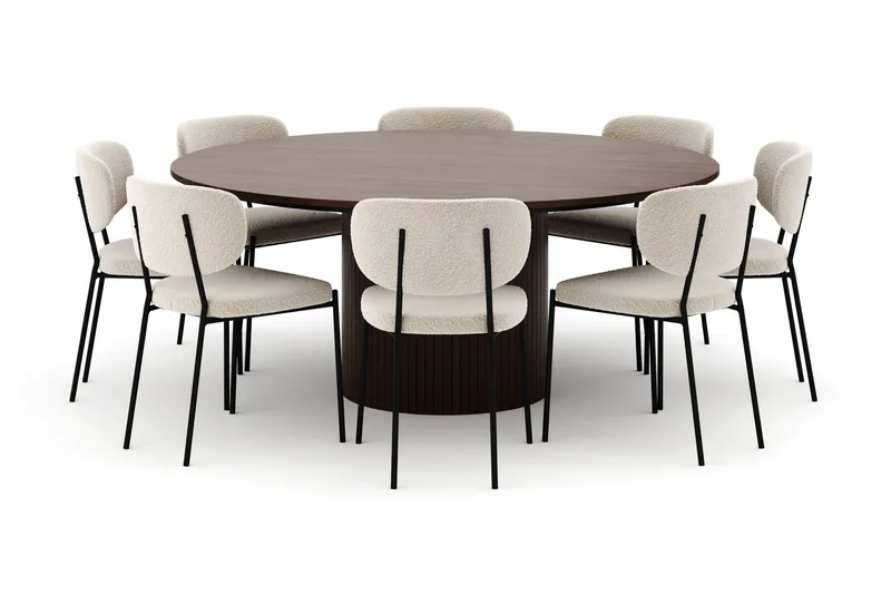 Kopparbo Runt Matbord 180 cm med 8 Gemmiano Stolar - Valnöt - Möbler - Bord & matgrupp - Matgrupp
