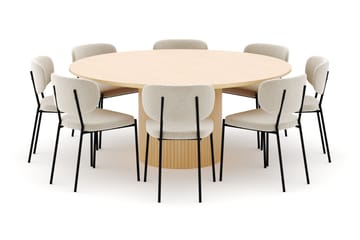 Kopparbo Runt Matbord 180 cm med 8 Gemmiano Stolar - Whitewash - Möbler - Bord & matgrupp - Matgrupp