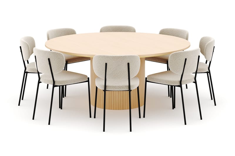 Kopparbo Runt Matbord 180 cm med 8 Gemmiano Stolar - Whitewash - Möbler - Bord & matgrupp - Matgrupp