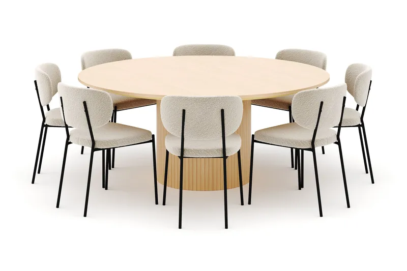 Kopparbo Runt Matbord 180 cm med 8 Gemmiano Stolar - Whitewash - Möbler - Bord & matgrupp - Matgrupp