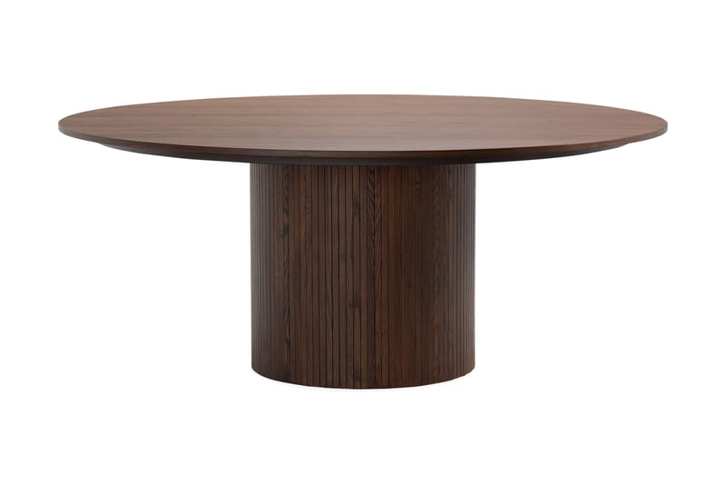 Kopparbo Runt Matbord 180 cm med 8 Greya Matstolar med armstöd - Valnöt / Vit Bouclé / Metallben Valnöt - Möbler - Bord & matgrupp - Matgrupp