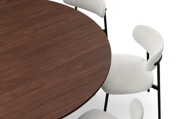 Kopparbo Runt Matbord 180 cm med 8 Lucy Matstolar - Valnöt / Greige Bouclé / Metallben Svart - Möbler - Bord & matgrupp - Matgrupp