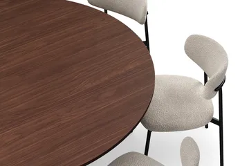 Kopparbo Runt Matbord 180 cm med 8 Lucy Matstolar - Valnöt / Vit Bouclé / Metallben Svart - Möbler - Bord & matgrupp - Matgrupp