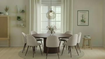 Kopparbo Runt Matbord 180 cm med 8 Nibe Plus Matstolar - Valnöt / Greige Bouclé / Metallben Valnöt - Möbler - Bord & matgrupp - Matgrupp