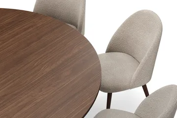 Kopparbo Runt Matbord 180 cm med 8 Nibe Plus Matstolar - Valnöt / Greige Bouclé / Metallben Valnöt - Möbler - Bord & matgrupp - Matgrupp