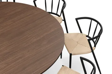 Kopparbo Runt Matbord 180 cm med 8 Winston Matstolar - Valnöt / Beige / Metallben Svart - Möbler - Bord & matgrupp - Matgrupp