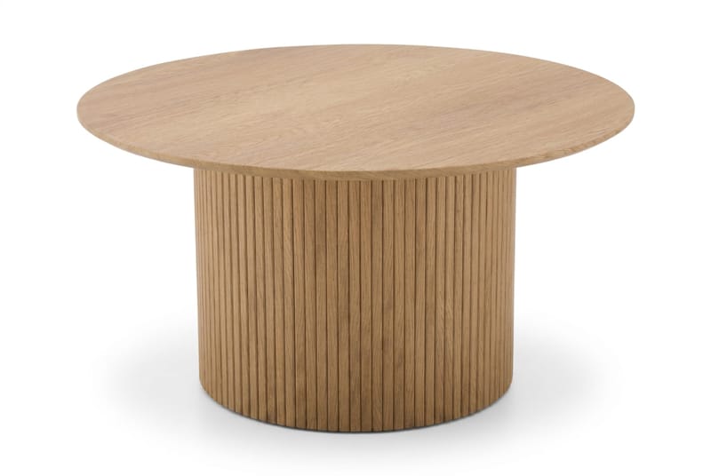 Kopparbo Runt Soffbord 85 cm med Trä- och Ekutseende, Ribbad Pelarfot och Tunn Bordsskiva - Natur - Möbler - Bord & matgrupp - Soffbord