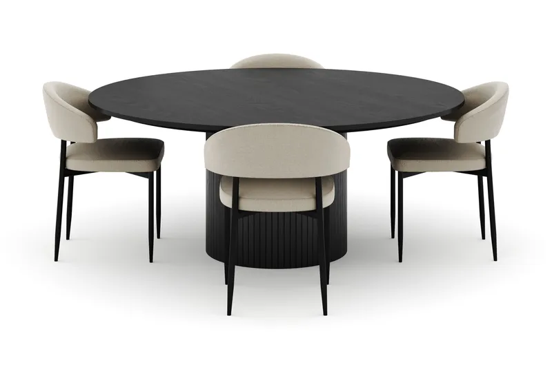 Kopparbo Runt Stort Matbord 180 cm med 4 Sawako Stolar - Svart - Möbler - Bord & matgrupp - Matgrupp
