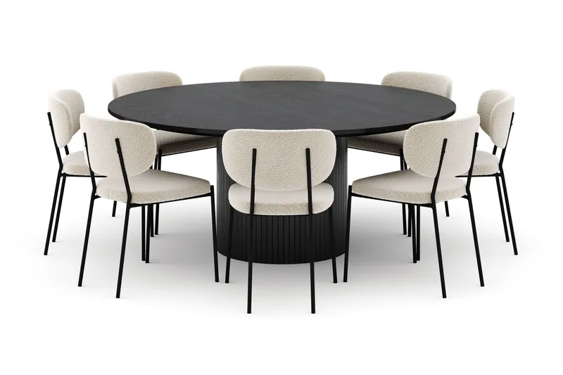 Kopparbo Runt Stort Matbord 180 cm med 8 Gemmiano Stolar - Svart - Möbler - Bord & matgrupp - Matgrupp