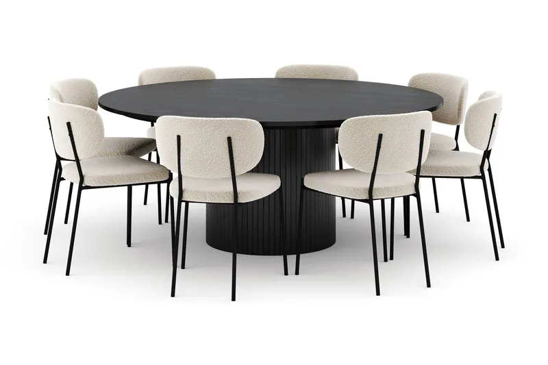 Kopparbo Runt Stort Matbord 180 cm med 8 Gemmiano Stolar, Svart