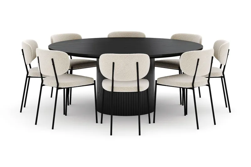 Kopparbo Runt Stort Matbord 180 cm med 8 Gemmiano Stolar - Svart - Möbler - Bord & matgrupp - Matgrupp