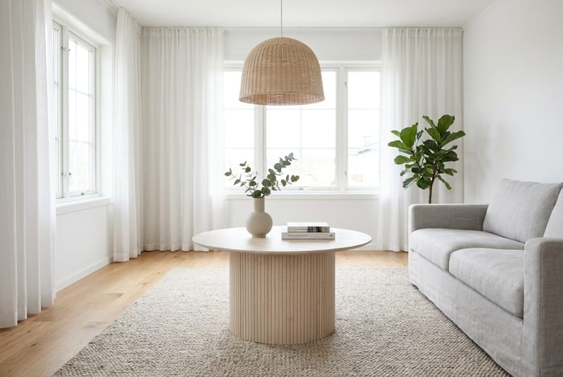 Kopparbo Soffbord Rund 85 cm med tunn bordsskiva - Vitlaserad ek - Möbler - Bord & matgrupp - Soffbord