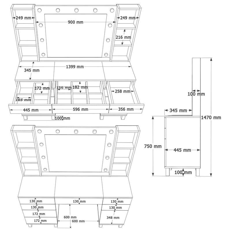 Koren Sminkbord 139,9x147x139,9 cm - Vit - Möbler - Bord & matgrupp - Sminkbord & toalettbord