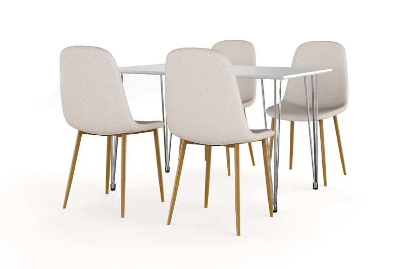 Kranstull Matbord 120 cm +  4 st Naira stol beige med ek ben, Vit/Beige